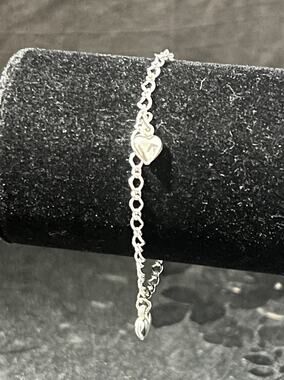 Vintage 925 Sterling Silver Heart Charm Link Bracelet 7”